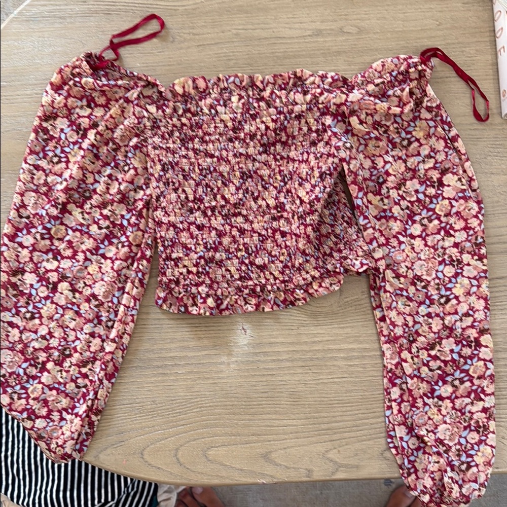 Floral Off-Shoulder Top with Long Sleeves